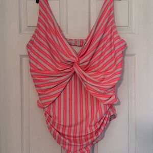 Pink and White Striped Swimsuit
